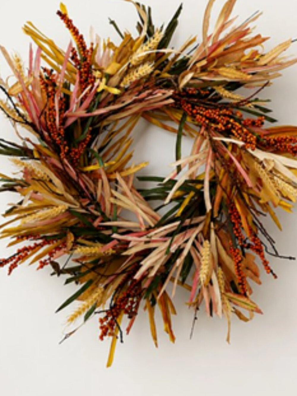 NWT Multi Color Beige and Brown Fall Wreath With Berry Accents